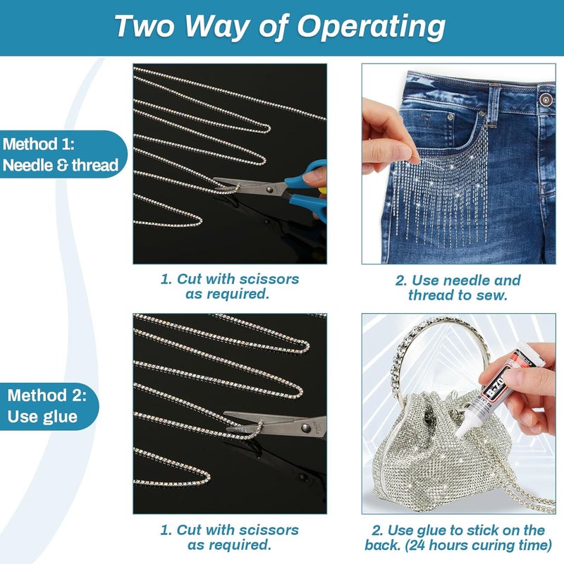 LifeisLuck B7000 Glue Crystal Rhinestone Close Chain Trim, 8 Yards 2MM Silver with AB Beads Rhinestone Strips Chain Trim for DIY Sewing Clothes Shoes Hat Beaded Wedding Jewelry Decoration - Image 4